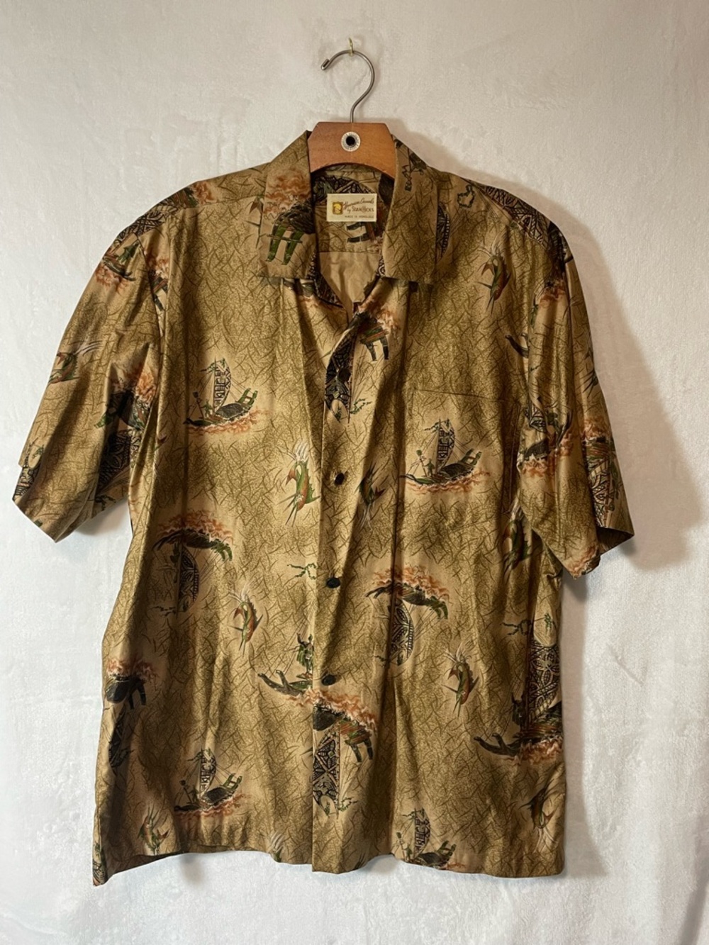Vintage Tan Hawaiian Camp Shirt by Stan Hicks